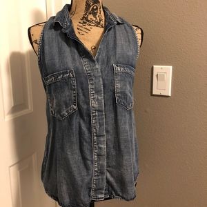 cloth & stone Sleeveless Denim Button-Down Shirt - Blue
